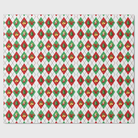 Kerst Argyle Patroon Retro Gift Wrapping Papier (Vlak)