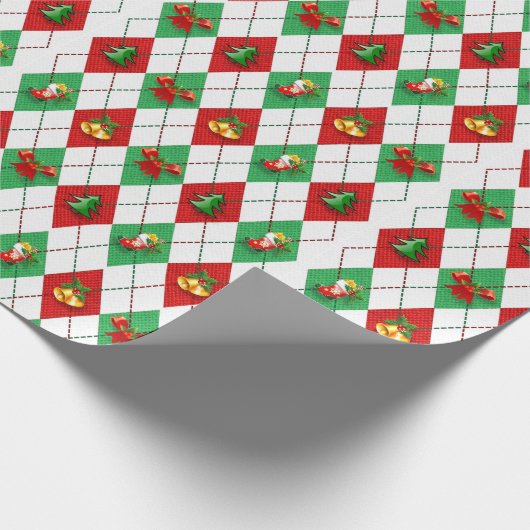 Kerst Argyle Patroon Retro Gift Wrapping Papier (Hoek)