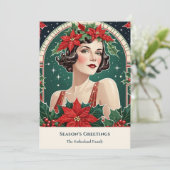Kerst Art Deco geïnspireerd Portret Lady Retro Feestdagenkaart (Staand voorkant)