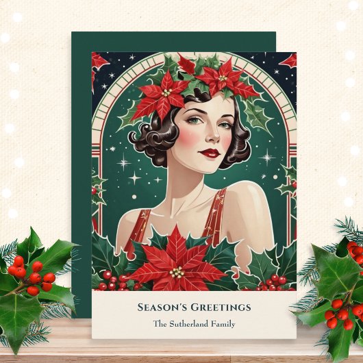 Kerst Art Deco geïnspireerd Portret Lady Retro Feestdagenkaart