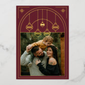 Kerst Art Deco Line Art Bourgondië Foto Goud Folie Feestdagenkaart (Voorkant)