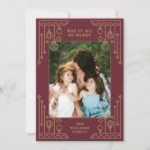 Kerst Art Deco Line Art Foto Vakantie Kaart (Voorkant)