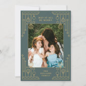 Kerst Art Deco Line Art Foto Vakantie Kaart (Voorkant)