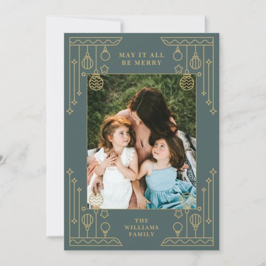 Kerst Art Deco Line Art Foto Vakantie Kaart (Voorkant)