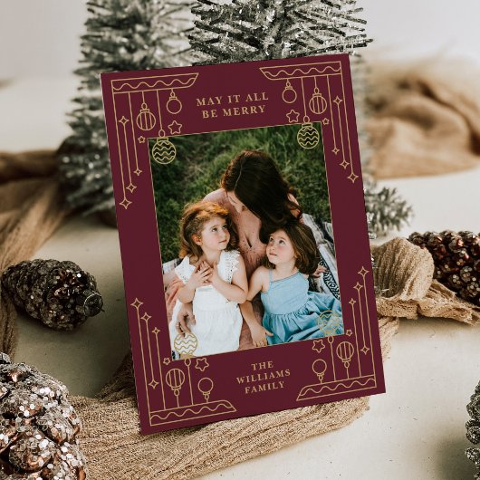 Kerst Art Deco Line Art Foto Vakantie Kaart