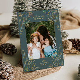 Kerst Art Deco Line Art Foto Vakantie Kaart