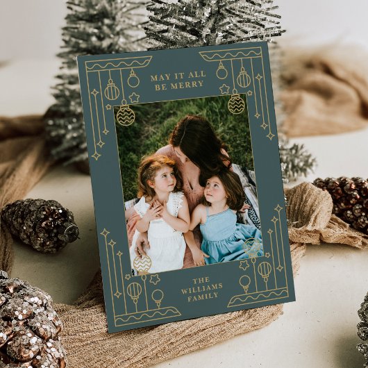 Kerst Art Deco Line Art Foto Vakantie Kaart