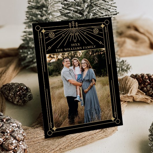 Kerst Art Deco Line Art Foto Vakantie Kaart