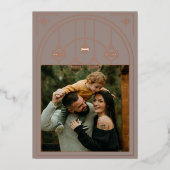 Kerst Art Deco Line Art Taupe Foto Roos Goud Folie Feestdagenkaart (Voorkant)