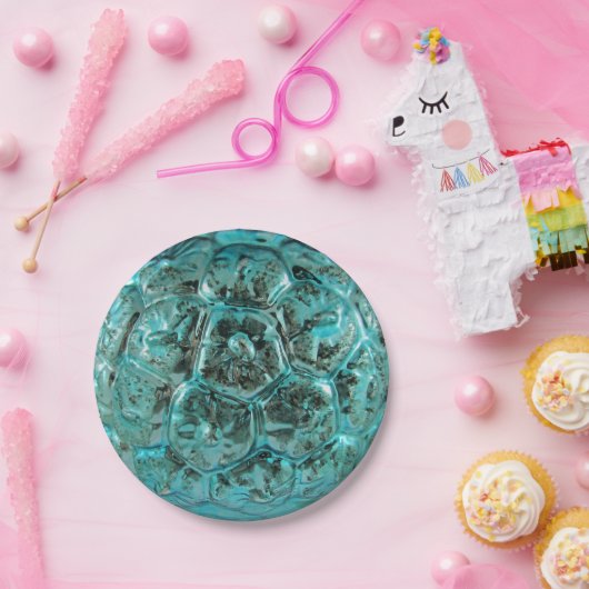 Kerst Art Glass Aqua Blauwgroen Blue Ball Papieren Bordje (Feest)