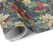 Kerst Art Nouveau Bloemenpatroon Cadeaupapier (Rol Hoek)