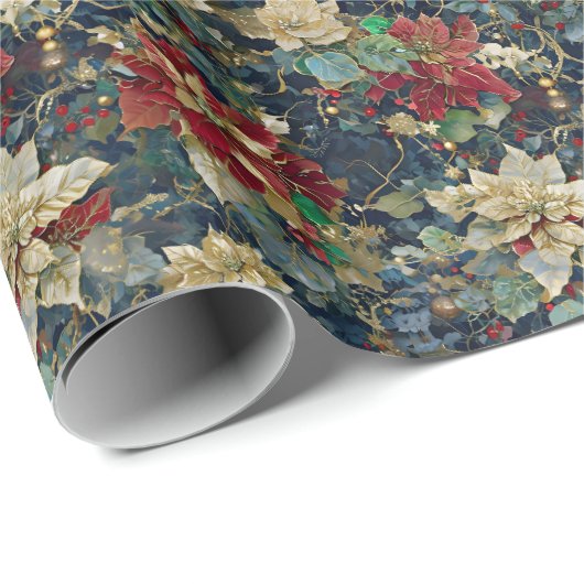 Kerst Art Nouveau Bloemenpatroon Cadeaupapier (Rol Hoek)