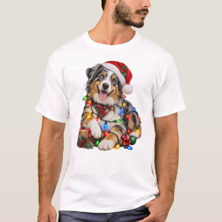 Kerst Australische Herdershond Gewikkeld in Lichtj T-shirt
