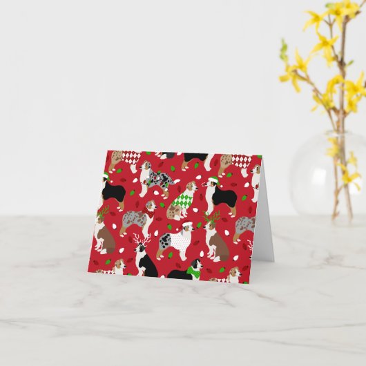 Kerst Australische Herdershond Kaart (Gele Bloem)