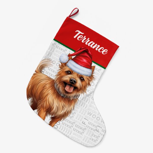 Kerst Australische Terriër Hond Naam Woof Grote Kerstsok (Voorkant (Hangend))