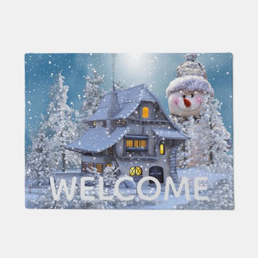 Kerst Auto Decoratie Winter Witte Sneeuwman Blauw Deurmat (Voorkant)