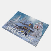 Kerst Auto Decoratie Winter Witte Sneeuwman Blauw Deurmat (Schuin)