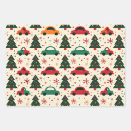 Kerst auto patroon inpakpapier vel