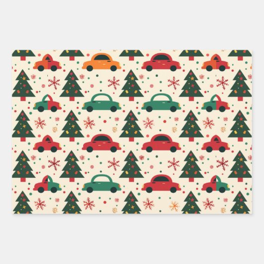 Kerst auto patroon inpakpapier vel (Voorkant)