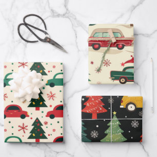 Kerst auto patroon inpakpapier vel