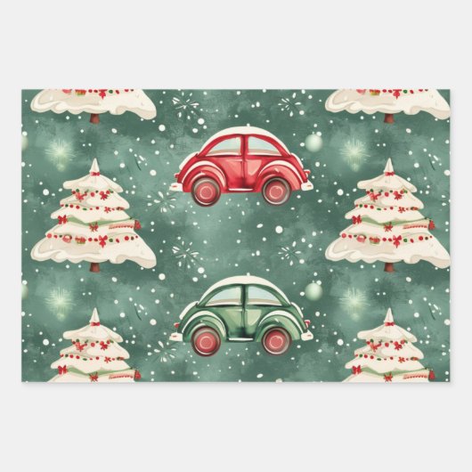 Kerst auto patroon inpakpapier vel (Voorkant 2)