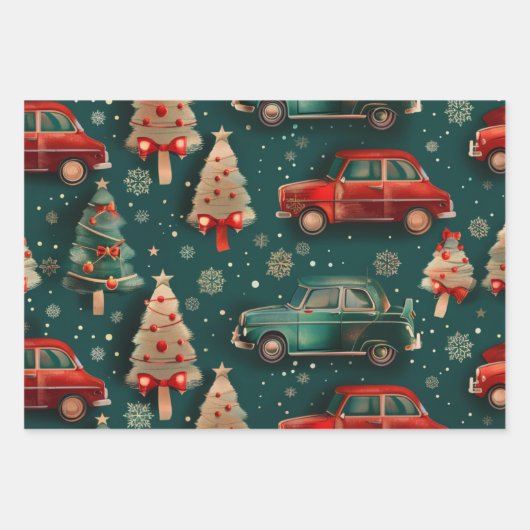 Kerst auto patroon inpakpapier vel (Voorkant)
