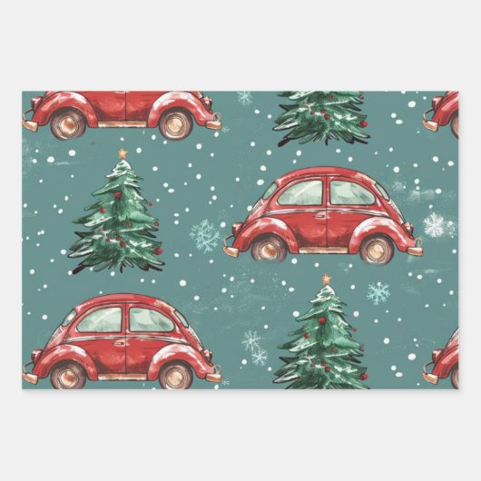 Kerst auto patroon inpakpapier vel (Voorkant)