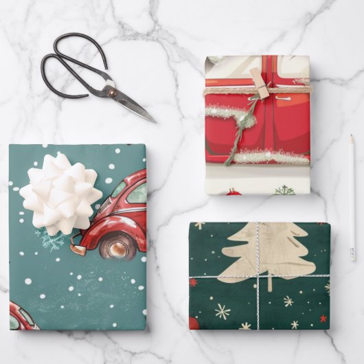 Kerst auto patroon inpakpapier vel (Voorkant)