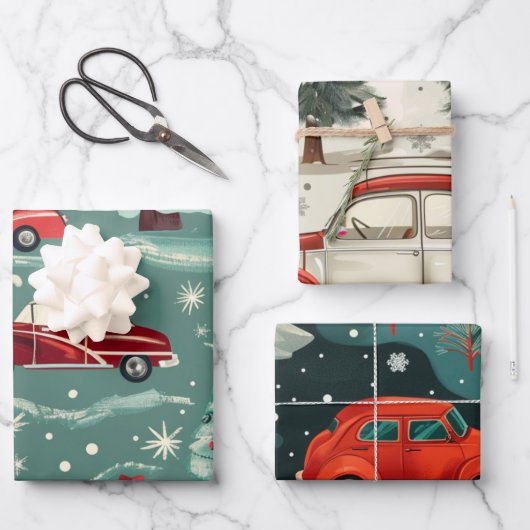 Kerst auto patroon inpakpapier vel (Voorkant)