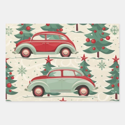 Kerst auto patroon inpakpapier vel (Voorkant)