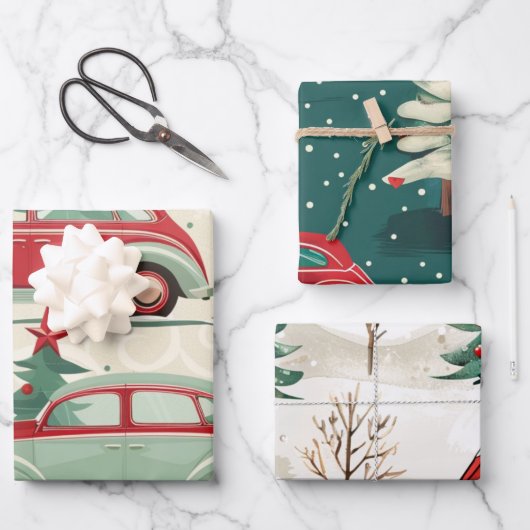 Kerst auto patroon inpakpapier vel (Voorkant)