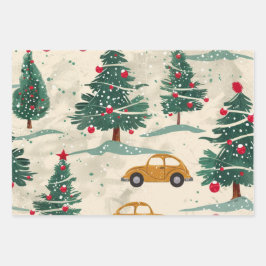 Kerst auto patroon inpakpapier vel