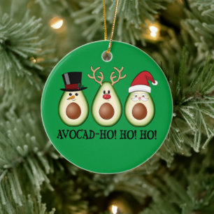 Kerst Avocado Frosty, Rudolph en Santa Keramisch Ornament