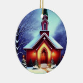 Kerst avond kerk keramisch ornament (Rechts)