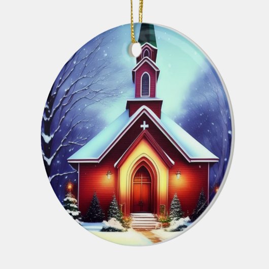 Kerst avond kerk keramisch ornament (Links)