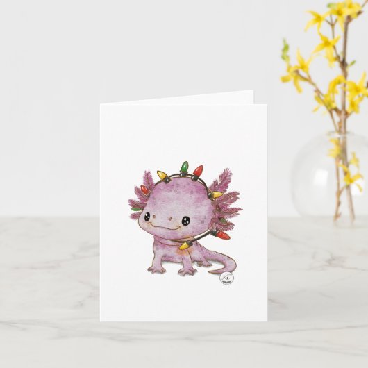 Kerst Axolotl Kaart (Gele Bloem)