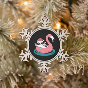Kerst Axolotl Kerstman Hoed Flamingo Zwembad Vlot Tin Sneeuwvlok Ornament
