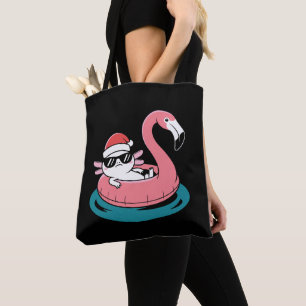 Kerst Axolotl Kerstman Hoed Flamingo Zwembad Vlot Tote Bag