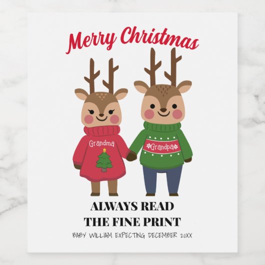 Kerst Baby Aankondiging Grootouder Fine Print Wijn Etiket (Enkel label)