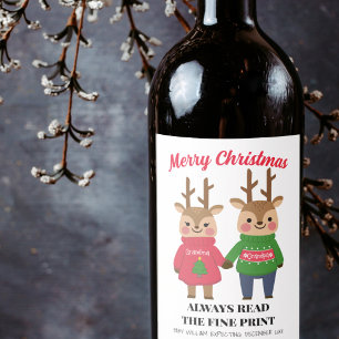 Kerst Baby Aankondiging Grootouder Fine Print Wijn Etiket