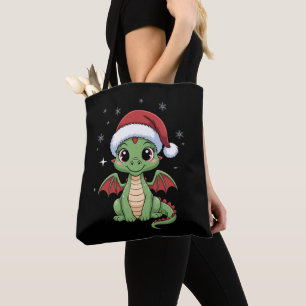 Kerst Baby Draak Kerstman Hoed Sneeuwvlokken Schat Tote Bag