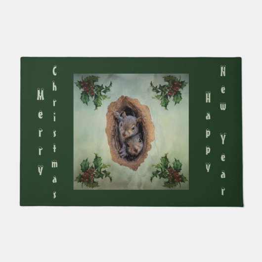Kerst Baby eekhoorntjes Doormat Deurmat (Voorkant)