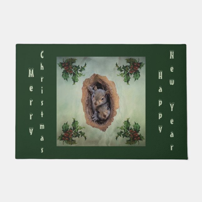 Kerst Baby eekhoorntjes Doormat Deurmat (Voorkant)