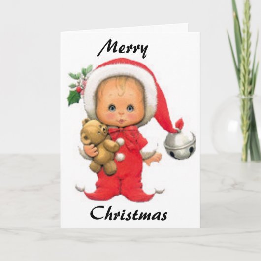 Kerst Baby Elf en Teddy Feestdagen Kaart (Voorkant)