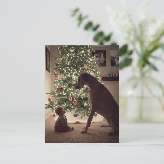 Kerst Baby en hond beste vriend Feestdagenkaart (Staand voorkant)