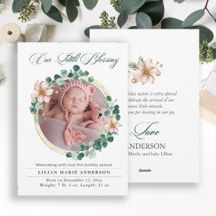 Kerst Baby Eucalyptus Poinsettia Foto Feestdagenkaart