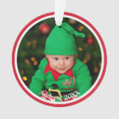 Kerst Baby Foto op Rood Ornament (voorkant)