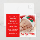 Kerst Baby Geboorteaankondiging Foto Briefkaart (Voorkant / Achterkant)