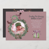 Kerst Baby Geboorteaankondiging Mauve Feestdagenkaart (Voorkant / Achterkant)