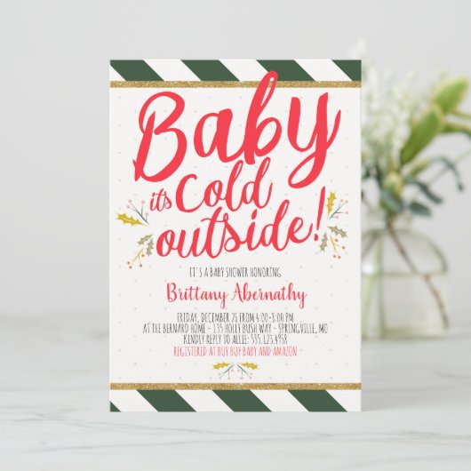 Kerst Baby Het is koud buiten Baby shower Kaart (Staand voorkant)
